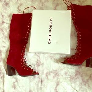 Cape Robbin Red lace up knee high boot
